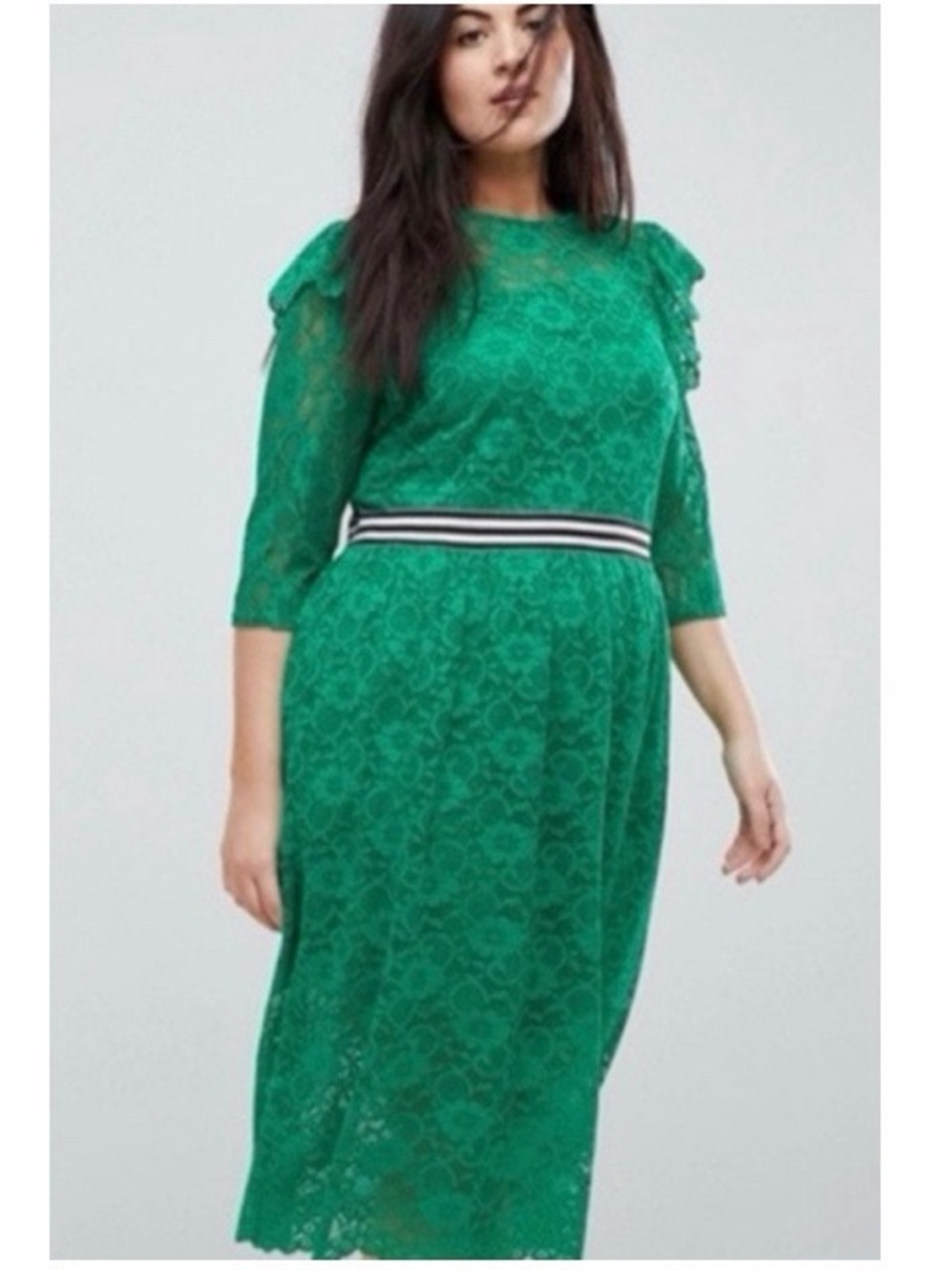 ASOS Green Lace Ruffle Midi Dress